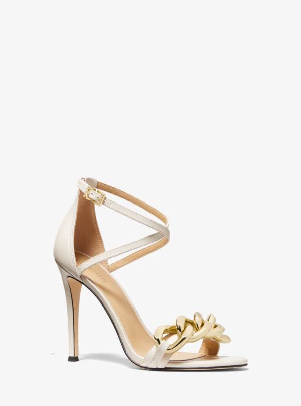 Damske Sandále Michael Kors Scarlett Chain Link Leather Krém - Topanky Michael Kors Nejlevnejsi | CBNIY-4397